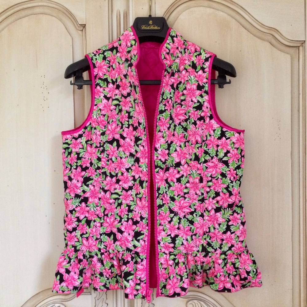 NWT Lilly Pulitzer Bougainvillea Pink Melanie Reversible Down Vest Girls XL